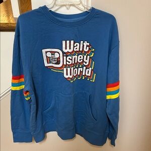 Disney XL 💯 cotton Blue Sweatshirt with colorful striped sleeves